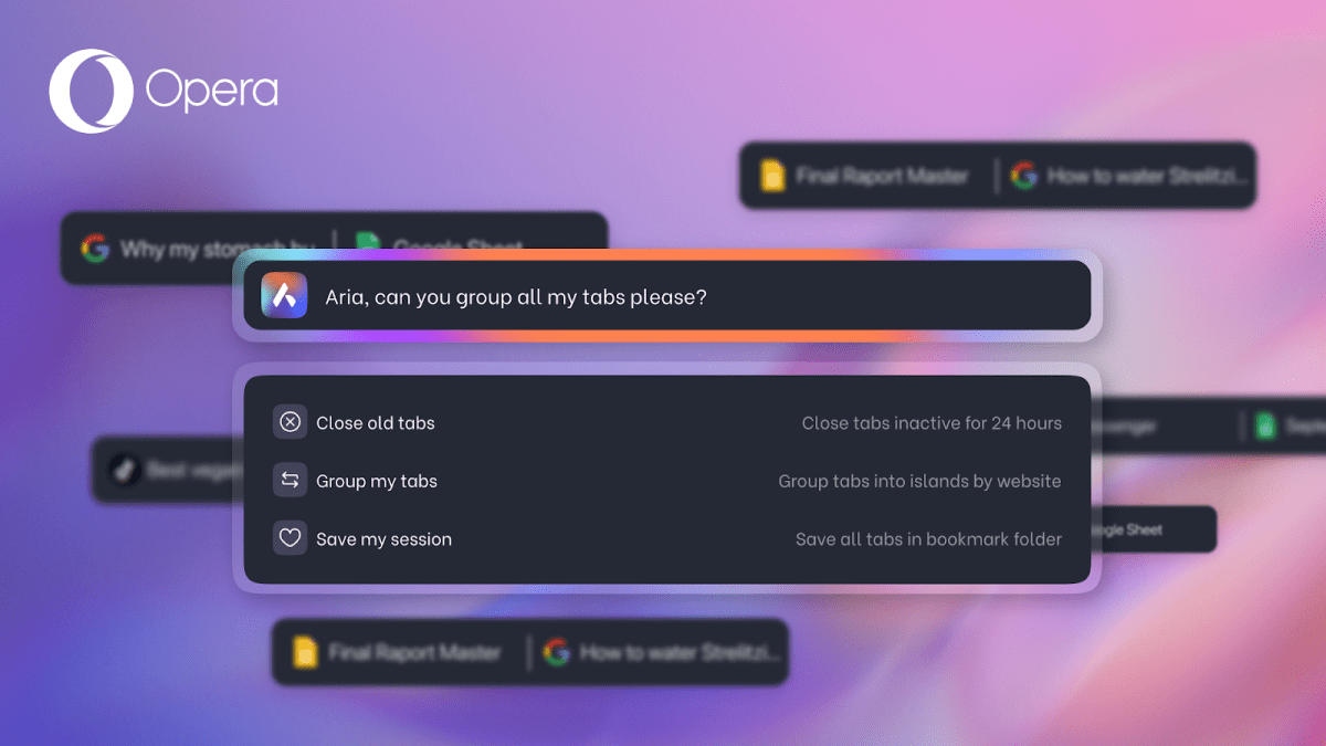 Opera’s new feature lets you group, pin and close tabs through natural language commands